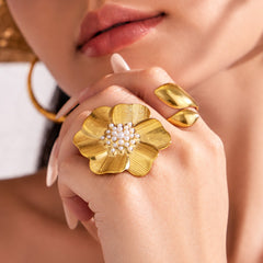 18K Gold-Plated Flower and Sculptural Ring Designs