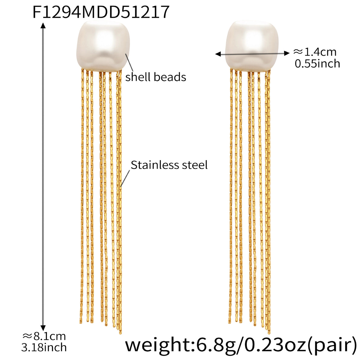 Shell Pearl-Look Chain Tassel Earrings