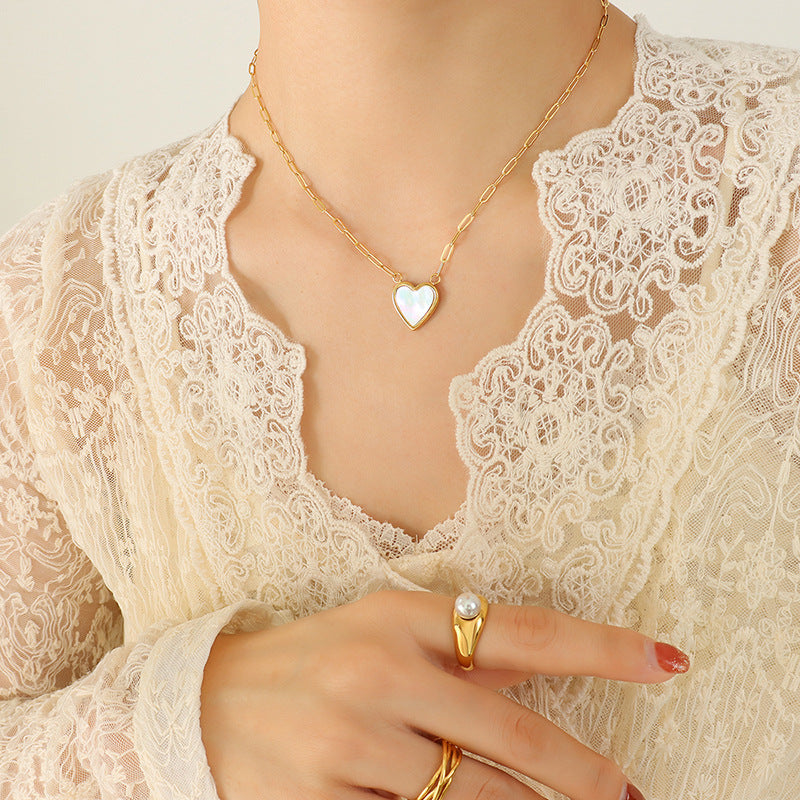 18K Gold-Plated White Shell Heart Pendant Necklace