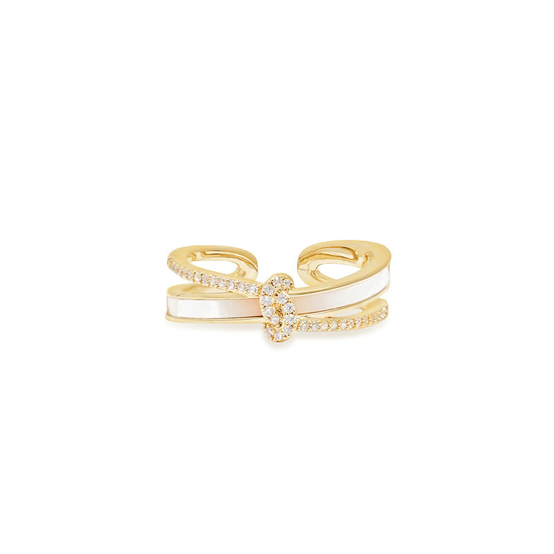 Nadine White Mother-of-Pearl Geometric Adjustable Ring