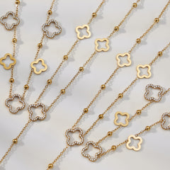 18K Gold-Plated Clover Cubic Zirconia Lariat Necklace