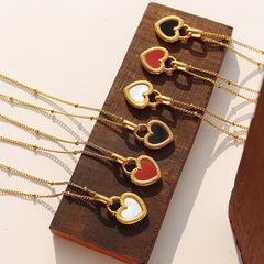 Reversible Shell-Inlay Heart Pendant Necklace