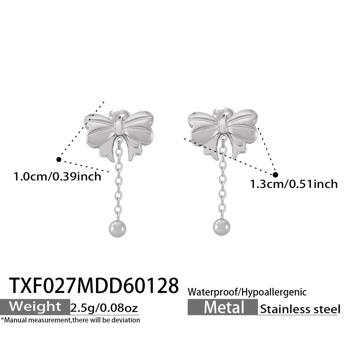 Bow and Heart Drop Earrings or Necklace