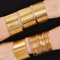 18K Gold-Plated Wide Textured Cuff Bracelets