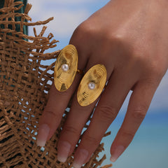 Pearl-Look Oval Fingerprint Ring