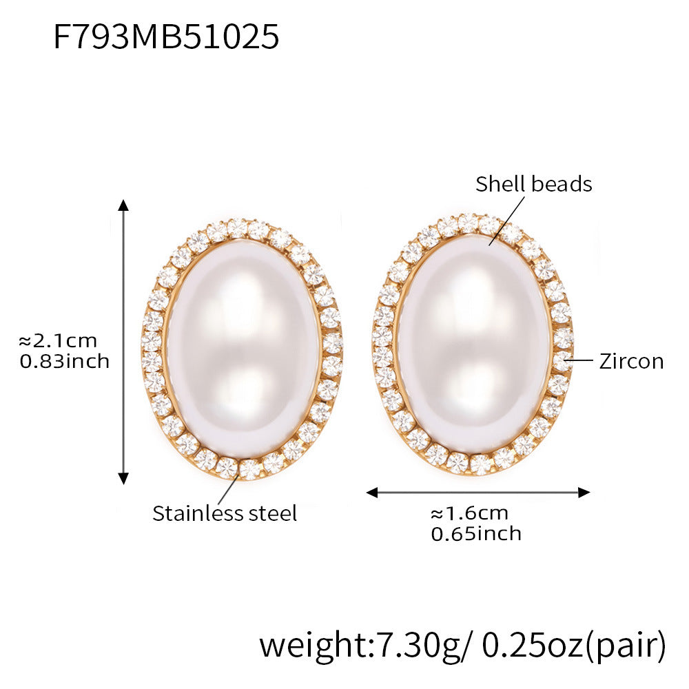 18K Gold-Plated Oval Pearl-Look Earrings or Single Ear Cuff