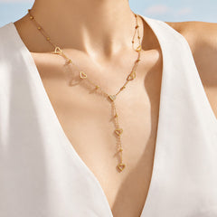 18K Gold-Plated Cubic Zirconia Heart Lariat Necklace