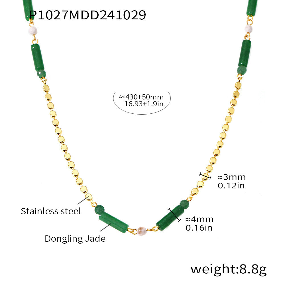Green Aventurine Bamboo-Style Bead Necklace