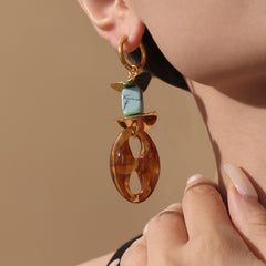 Gold-Tone Resin Oval Link Drop Earrings