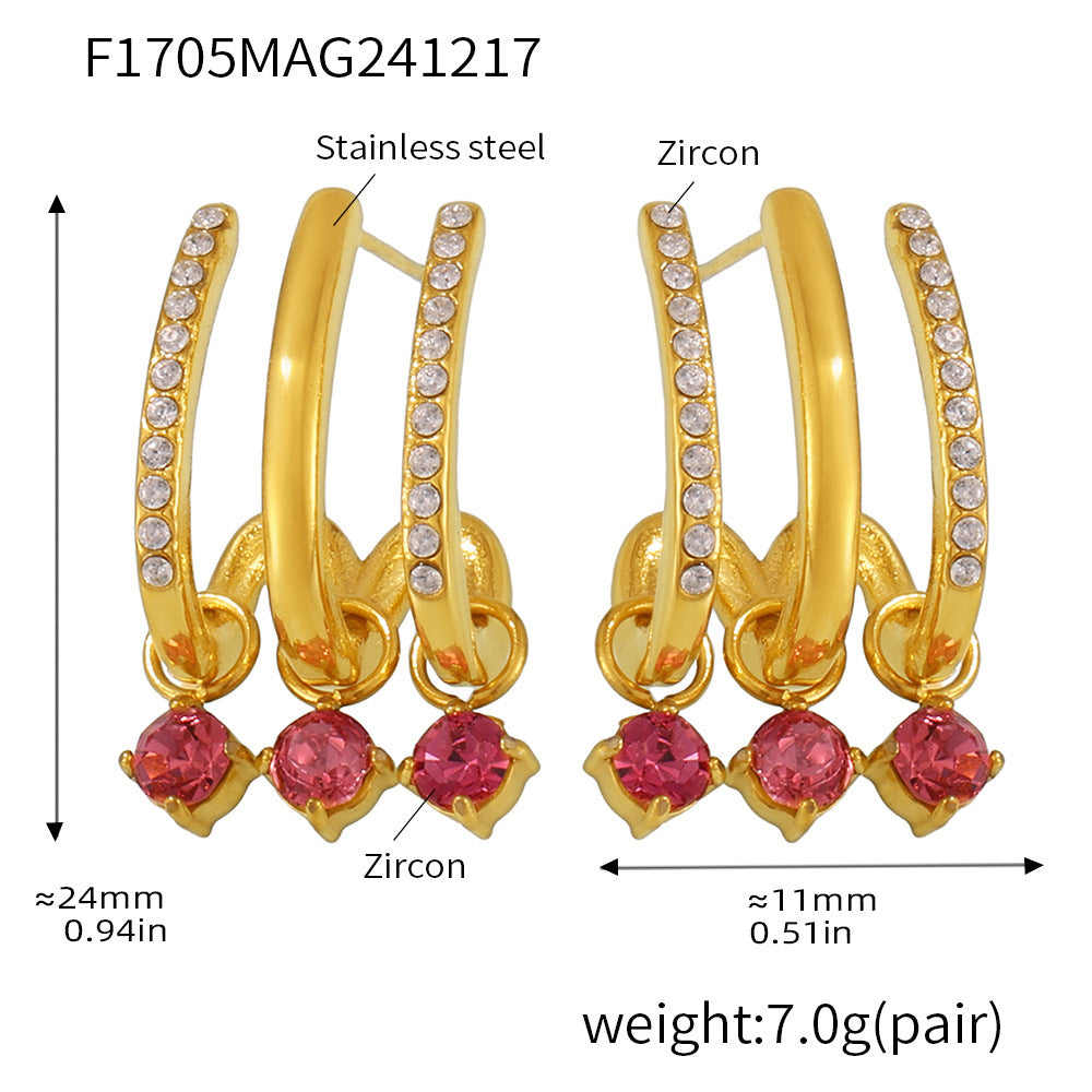 18K Gold-Plated Pink and Clear Cubic Zirconia Drop Earrings