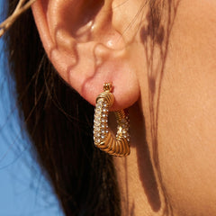 18K Gold-Plated Geometric Cubic Zirconia Hoop Earrings