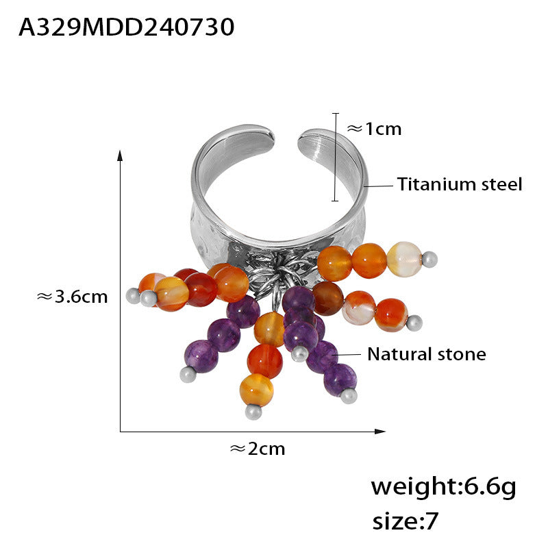 Natural Stone Cluster Adjustable Open Ring