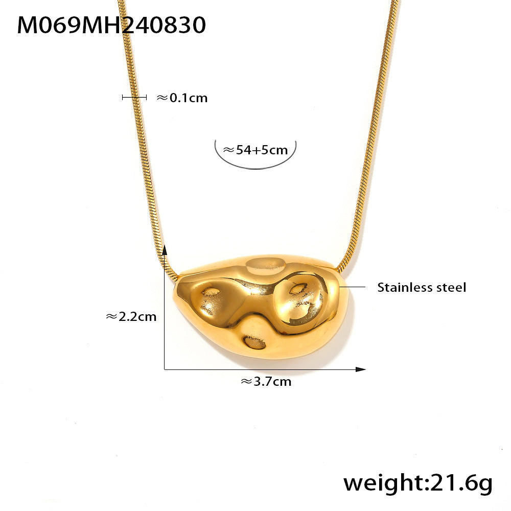 18K Gold-Plated Sculptural Textured Pendant Long Necklace