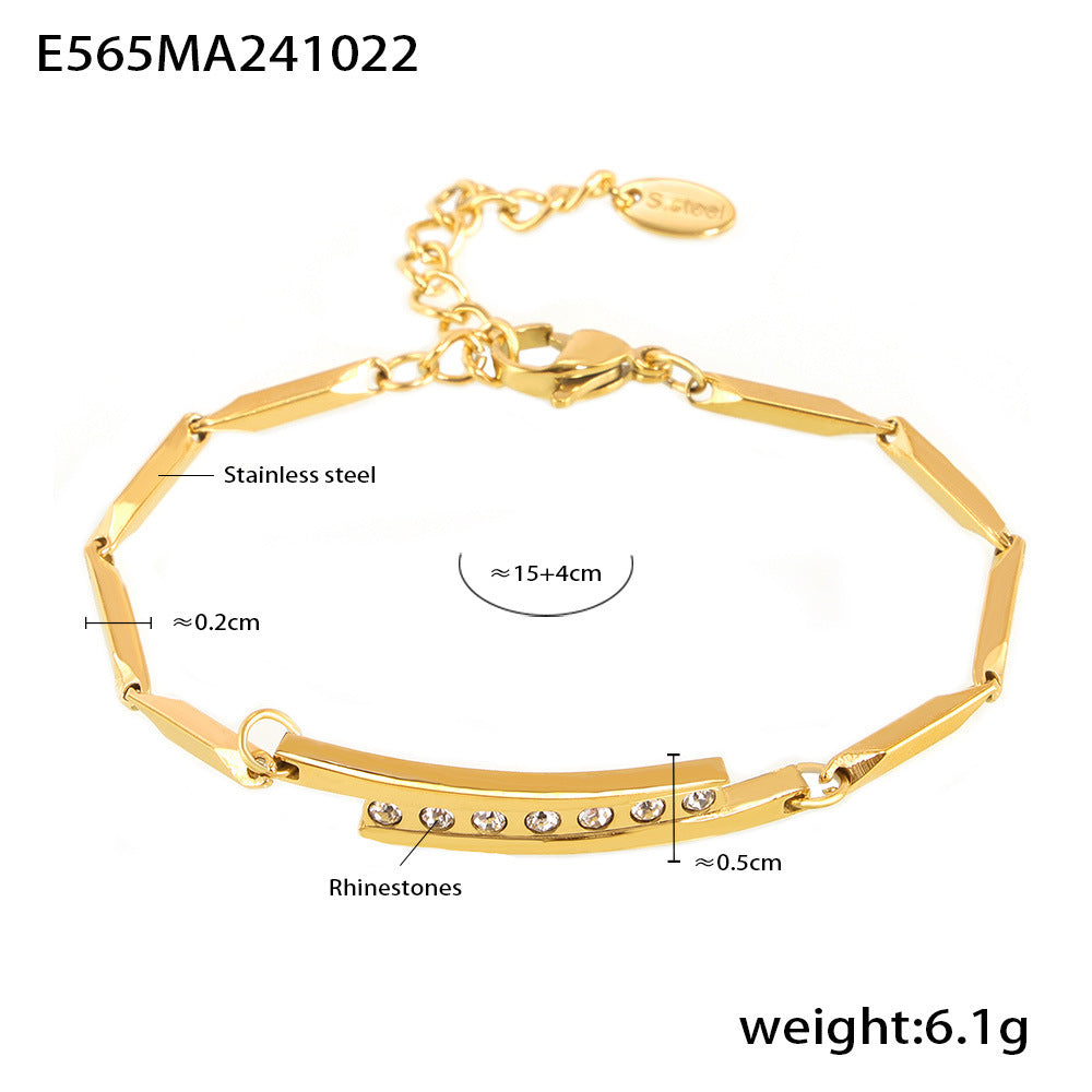 18K Gold-Plated Bar-Link Stone-Accent Bracelet