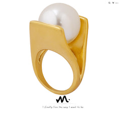 18K Gold-Plated Pearl-Look Sculptural Ring