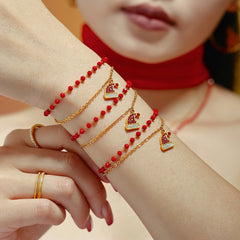 Garnet Santa Hat Layered Necklace & Bracelet