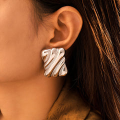Sculptural Ripple Rectangle Stud Earrings