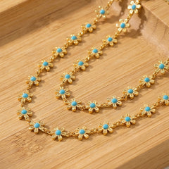 18K Gold-Plated Blue Enamel Flower Necklace