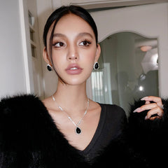 Daphne Vintage-Inspired Black Agate Teardrop Stud Earrings