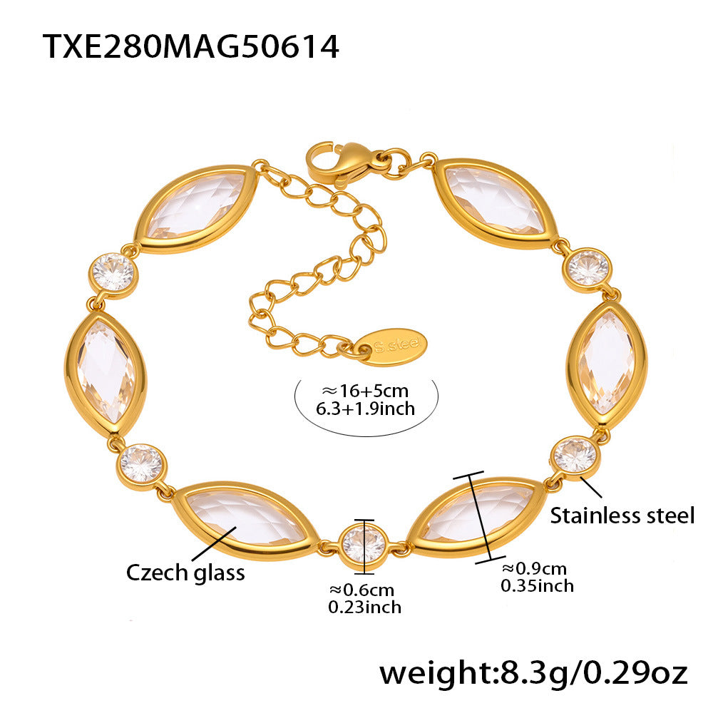 18K Gold-Plated Marquise Glass Link Bracelet