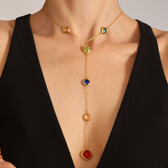 Faceted Glass Accent Long Necklace