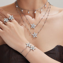 Flower Cubic Zirconia Necklace, Bracelet, Earrings & Ring