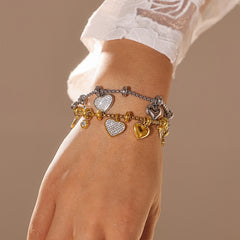 18K Gold-Plated Heart Charm Bead Bracelet