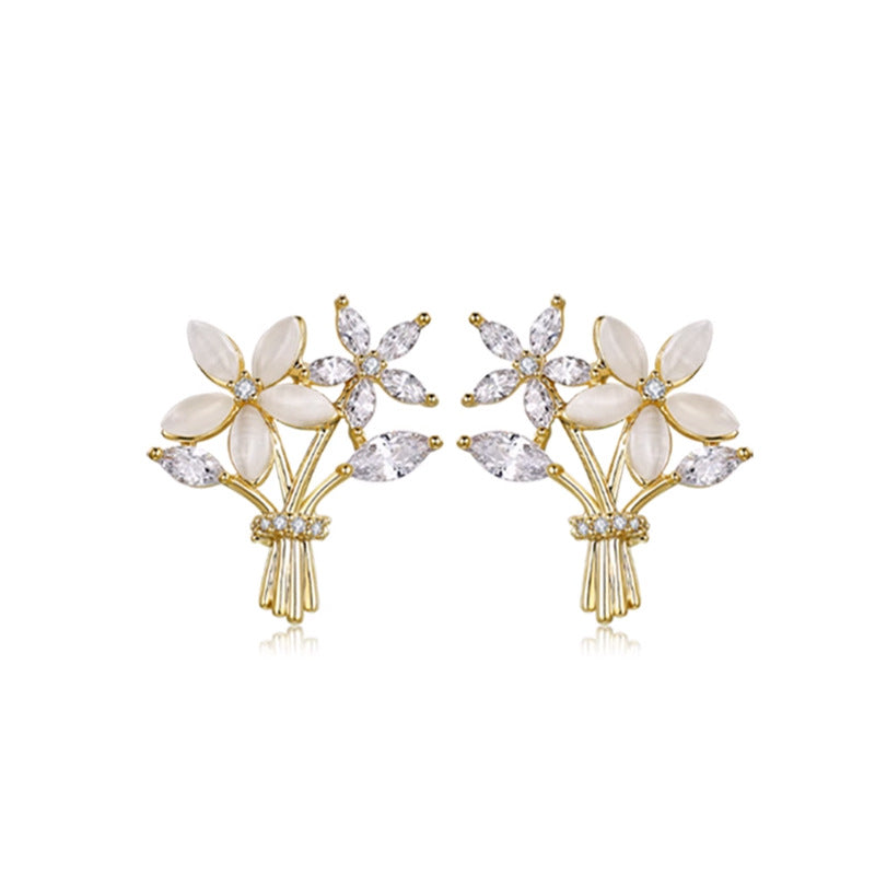 Camille Vintage-Inspired Cat's-Eye Floral Stud Earrings