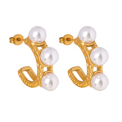 18K Gold-Plated Faux Pearl C-Hoop Earrings