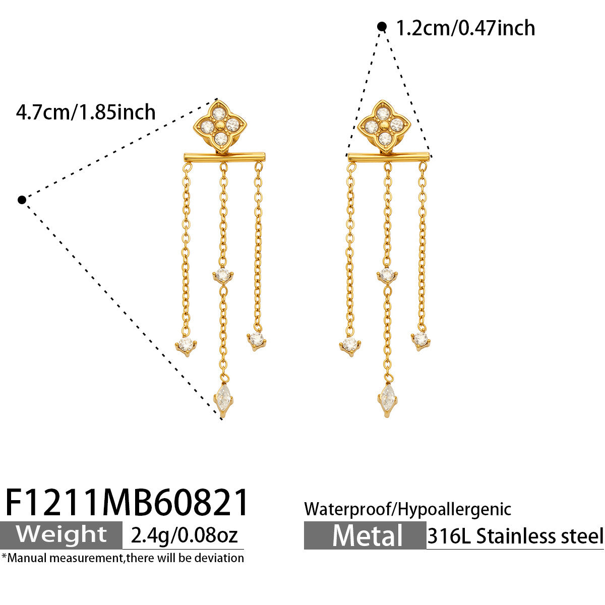 Floral Cubic Zirconia Long Chain Drop Earrings
