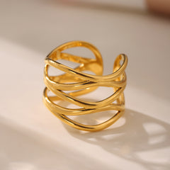 18K Gold-Plated Open Line Statement Ring