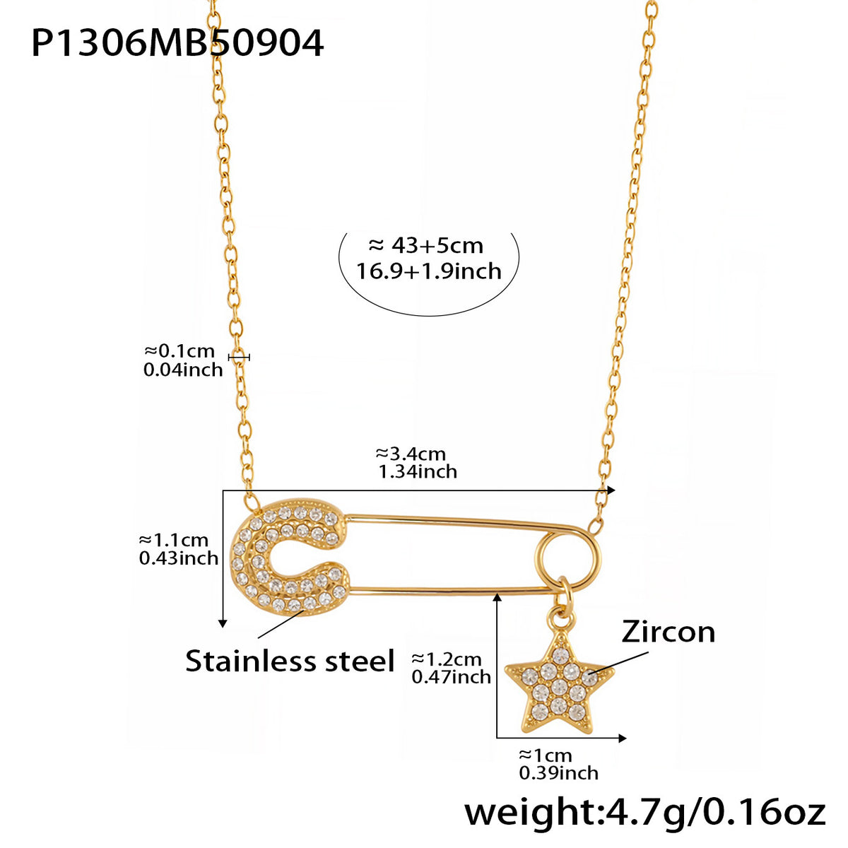 18K Gold-Plated Cubic Zirconia Safety Pin Necklace