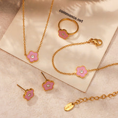 Gold-Tone Pink Enamel Flower Ring