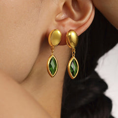 18K Gold-Plated Marquise Glass Drop Earrings