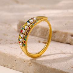 Adjustable Shell Pearl-Look Cubic Zirconia Ring