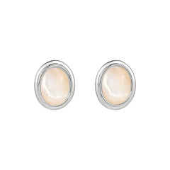 Nicolette Vintage-Inspired White Mother-of-Pearl Oval Stud Earrings