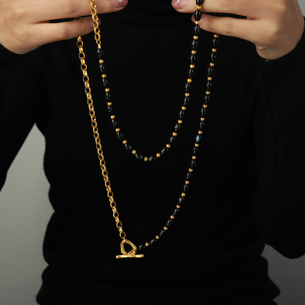 Agate Beaded Toggle Long Necklace