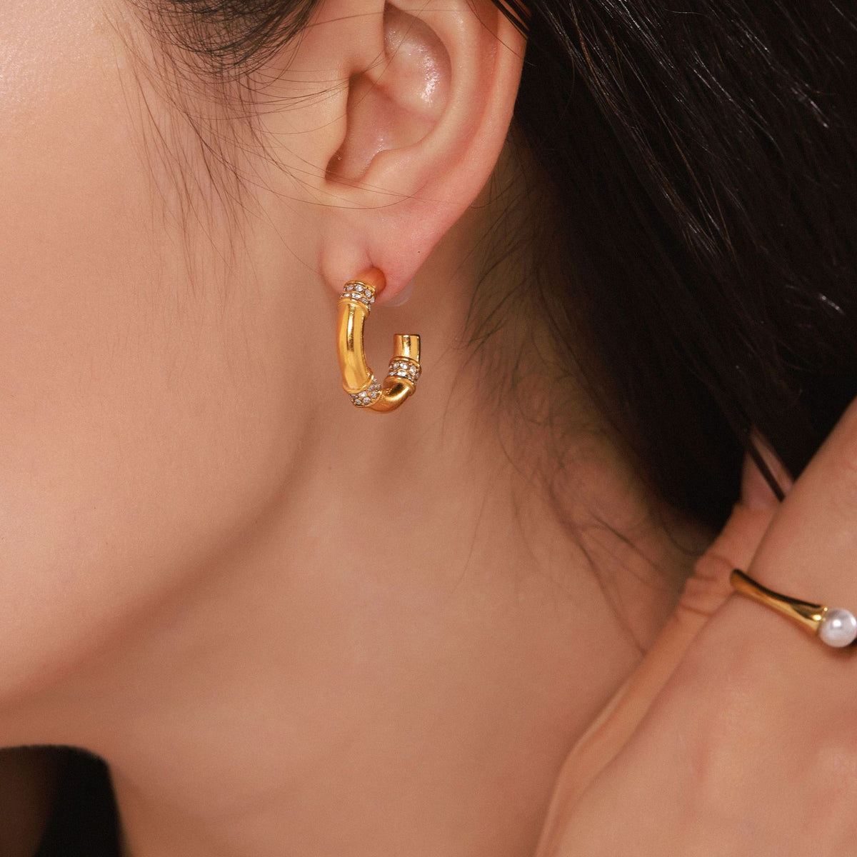 18K Gold-Plated Cubic Zirconia C-Hoop Earrings