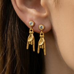 Cubic Zirconia Hand Gesture Drop Earrings