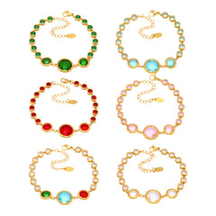 Gold-Tone Colored Glass Link Bracelet