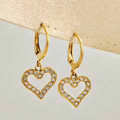 Gold-Tone Cubic Zirconia Open Heart Drop Earrings