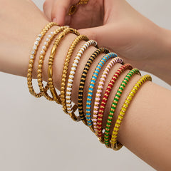 Enamel & Cubic Zirconia Stainless Steel Bangle Bracelets