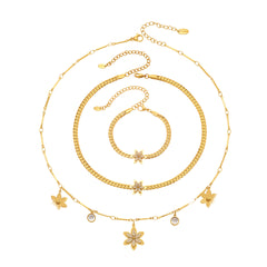 18K Gold-Plated Floral Cubic Zirconia Necklace & Bracelet