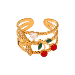 Enamel Cherry and Bee Open Ring Designs