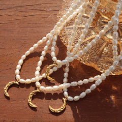 Freshwater Pearl Double-Row Crescent Moon Necklace