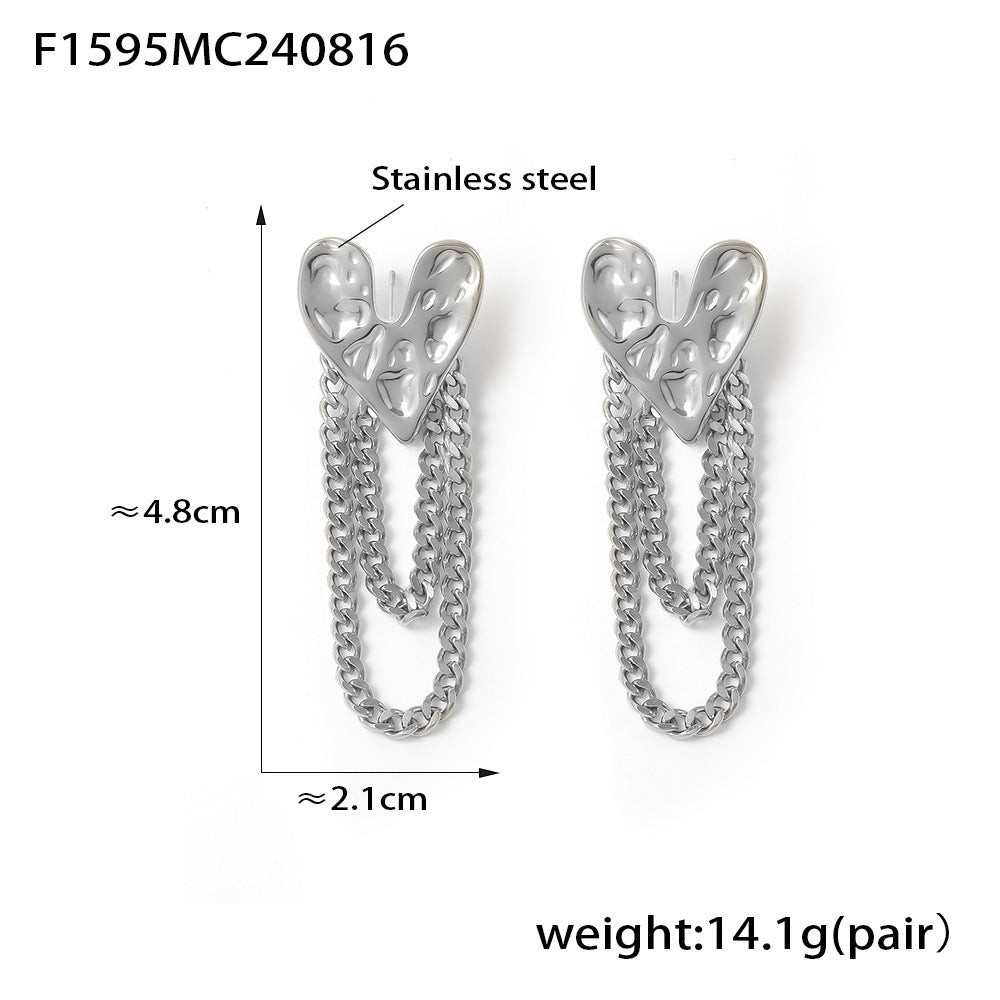 Textured Heart Chain Drop Earrings