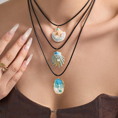 Ocean Shell Pendant Black Cord Necklaces