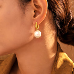 Faux Pearl U-Hoop Drop Earrings