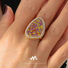 18K Gold-Plated Multicolor Teardrop Statement Ring
