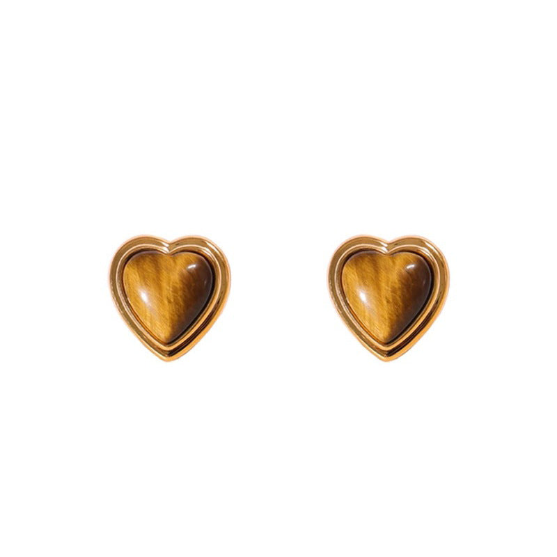 Nicolette Tiger-Eye Heart Stud Earrings